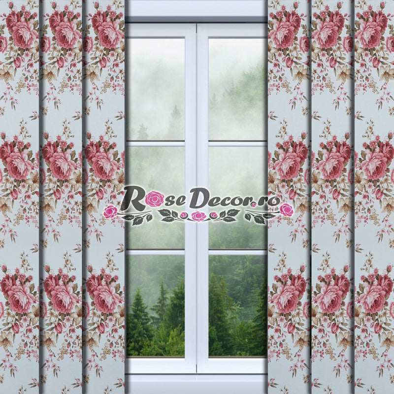 Draperie Blackout Print Floral Alb & Bordo #04