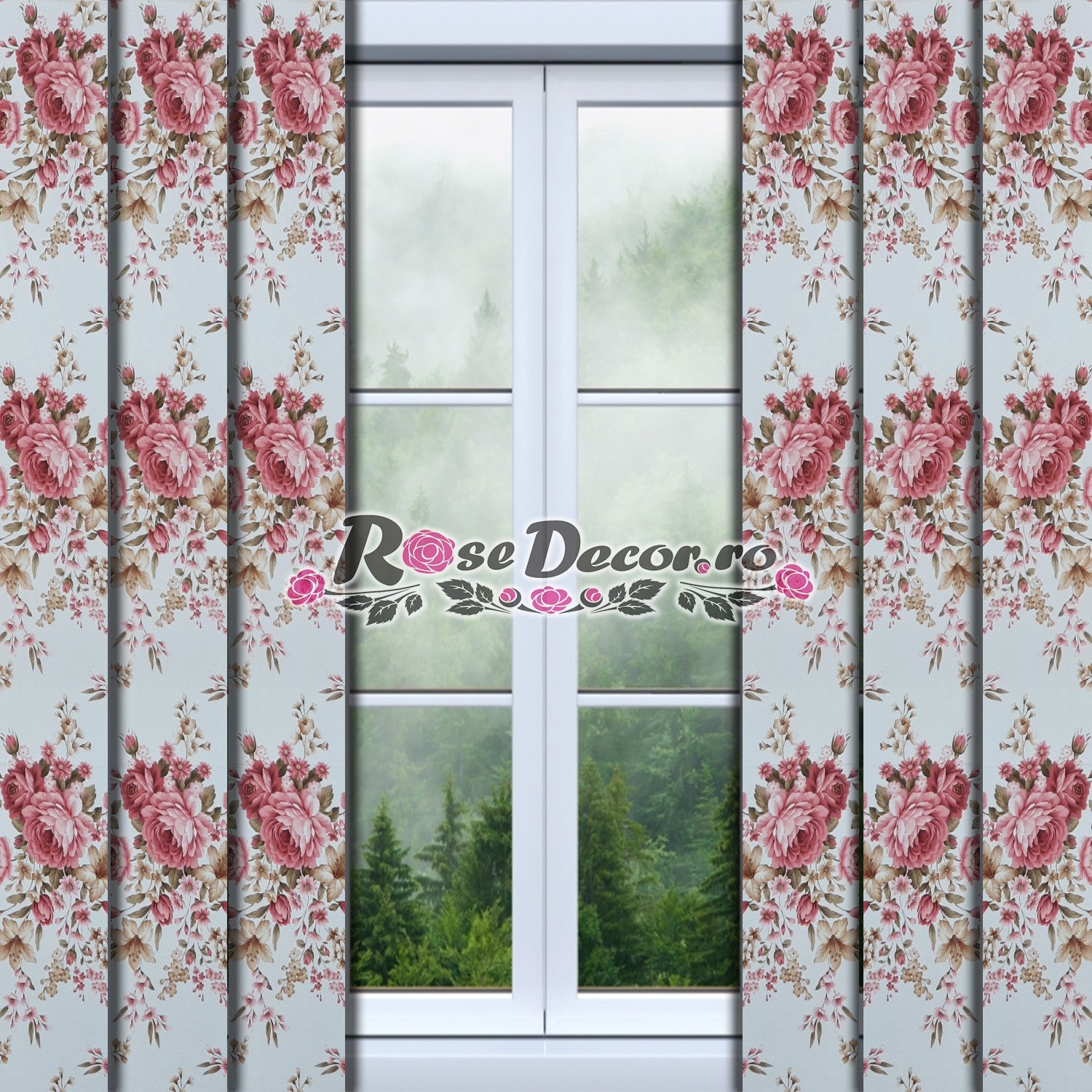 Draperie Blackout Print Floral Alb & Bordo #04